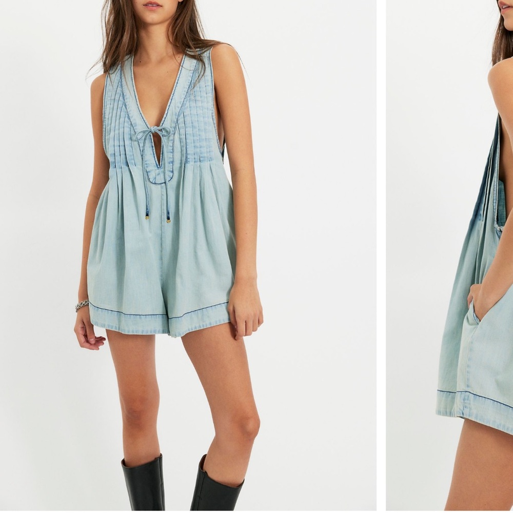 Free People Light Blue Chambray Romper